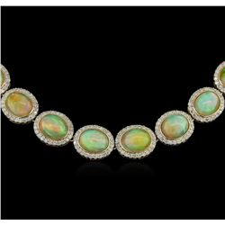 48.17ctw Opal and Diamond Necklace -  14KT Yellow Gold