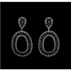 1.04ctw Blue Sapphire and Diamond Earrings - 14KT Two-Tone Gold