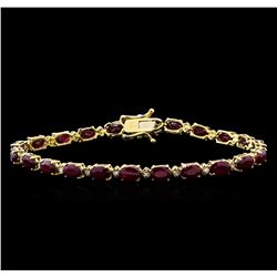 13.00ctw Ruby and Diamond Bracelet - 14KT Yellow Gold