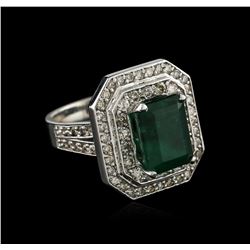 14KT White Gold 3.28ct Emerald and Diamond Ring