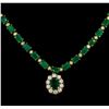 Image 2 : 24.00ctw Emerald and Diamond Necklace - 14KT Yellow Gold