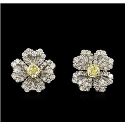 3.93ctw Yellow Diamond Earrings - 18KT White Gold