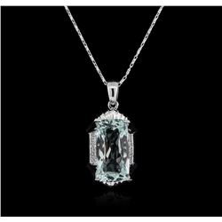 14KT White Gold 13.00ct Aquamarine and Diamond Pendant With Chain