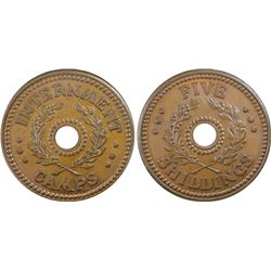 1943 WWII Internment Camp Five Shillings - PCGS MS 65BN