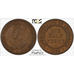 1923 Australian KGV Half Penny - PCGS XF 45