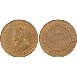1928 Australian KGV Half Penny - PCGS MS 64BN