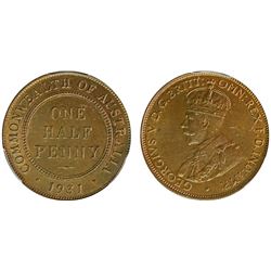 1931 Australian KGV Half Penny - PCGS MS 64RB