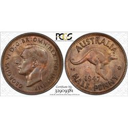 1947Y. Australian KGVI Half Penny - PCGS MS 65BN