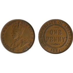 1931 Australian KGV Penny - PCGS AU 50