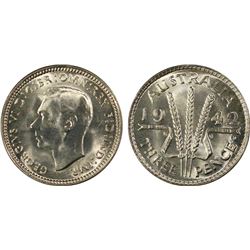 1942D Australian KGVI Threepence - PCGS MS 65