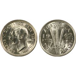 1942S Australian KGVI Threepence - PCGS MS 64