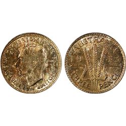 1943D Australian KGVI Threepence - PCGS MS 66