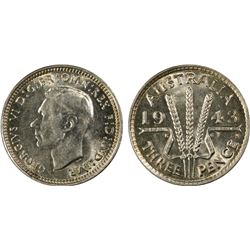 1943S Australian KGVI Threepence - PCGS MS 62