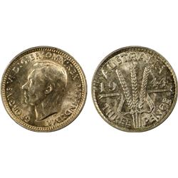 1944S Australian KGVI Threepence - PCGS MS 62