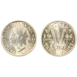 1944S Australian KGVI Threepence - PCGS MS 65