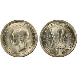 1947 Australian KGVI Threepence - PCGS MS 64