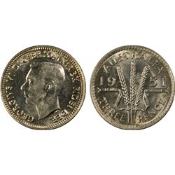 1951 Australian KGVI Threepence - PCGS MS 63