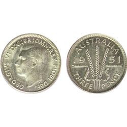 1951 Australian KGVI Threepence - PCGS MS 65