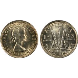 1953 Australian KGVI Threepence - PCGS MS 65
