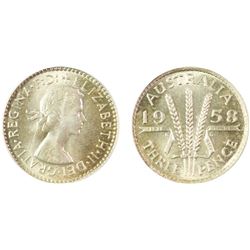 1958 Australian QEII Threepence - PCGS MS 65