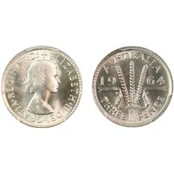 1964 Australian QEII Threepence - PCGS MS 67