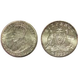 1912 Australian KGV Sixpence - PCGS MS 64