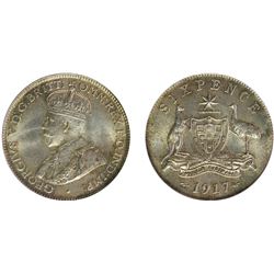 1917M Australian KGV Sixpence - PCGS MS 64