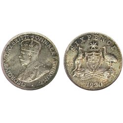 1920M Australian KGV Sixpence - PCGS MS 64