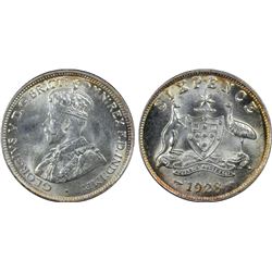 1928 Australian KGV Sixpence - PCGS MS 64
