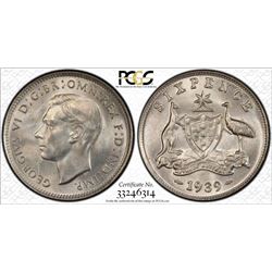 1939 Australian KGVI Sixpence - PCGS MS 65