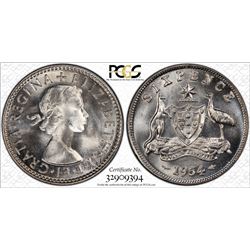 1954 Australian QEII Sixpence - PCGS MS 66