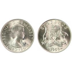1959 Australian QEII Sixpence - PCGS MS 65