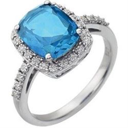 *Michigan – Emerald Cut Swiss Blue Topaz and Diamond Ring