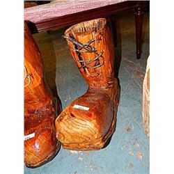 HAND CRAFTED CARVED BEAR IN BOOT- PLANTER