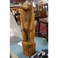 UNIQUE HAND CRAFTED WOOD CHAINSAW CARVING - BEAR - 30" T X 10" DIAM