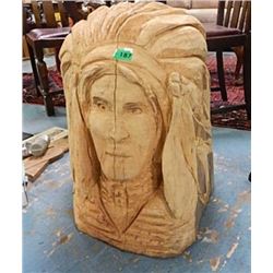 UNIQUE HAND CRAFTED WOOD CHAINSAW CARVING  - INDIAN CHIEF - STUMP SIZE - 24" X 24"