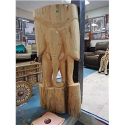 UNIQUE HAND CRAFTED WOOD CHAINSAW CARVING PLAQUE - ELEPHANT - BOTTOM OF TRUNK IS UP - 5" X 22" X 54"
