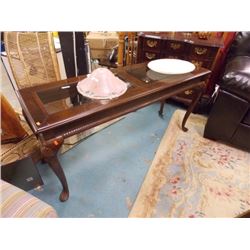 MAHOGANY & GLASS HALL TABLE - QUEEN ANN LEGS