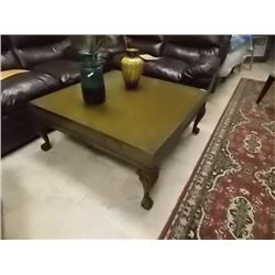LEATHER TOP COFFEE TABLE-  BALL AND CLAW FEET