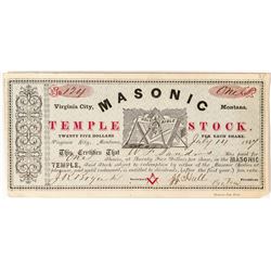 1867 Rare Virginia City Masonic Temple Stock Certificate