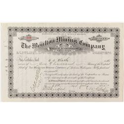 The Moulton Mining Company Stock Certificate issued to and signed by W.A. Clark, Montana "Copper Kin