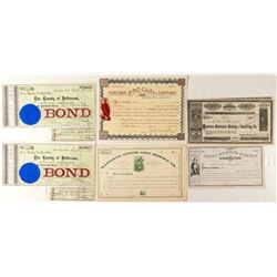 Montana Mining Stock Certificates and Territorial Bonds