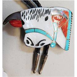 Old Zuni Sterling Silver Bolo Tie Signed HL Zunie