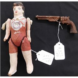 Mexican Doll & Carved Wood Pistol