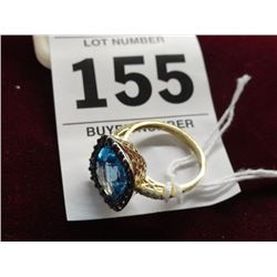 Ladies 14K Yellow Gold, Blue Topaz, Sapphire & Diamond Ring