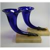 Image 1 : A pair of Victorian 'Bristol Blue' cornucopiae, each of the horn shapes fitted a gilt metal glove r.