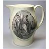 Image 1 : An 18th century creamware jug, possibly Liverpool, the bellied shape printed with an oval scene of..