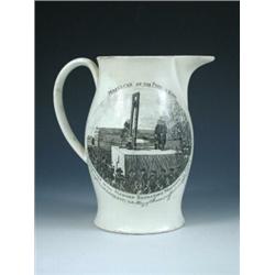 A late 18th century creamware jug printed in black with an oval scene on one side titled 'Seperation