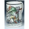 Image 1 : A late 18th century creamware mug printed in black and overpainted with 'British Slavery', the cart.