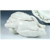 Image 1 : A 19th century creamware tureen and cover in the form of a dressed chicken, the breast applied with.